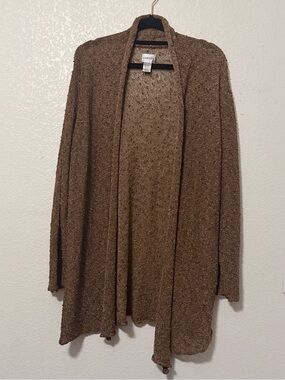 Chico’s Brown Open-Front Bouclé Cardigan Sweater
